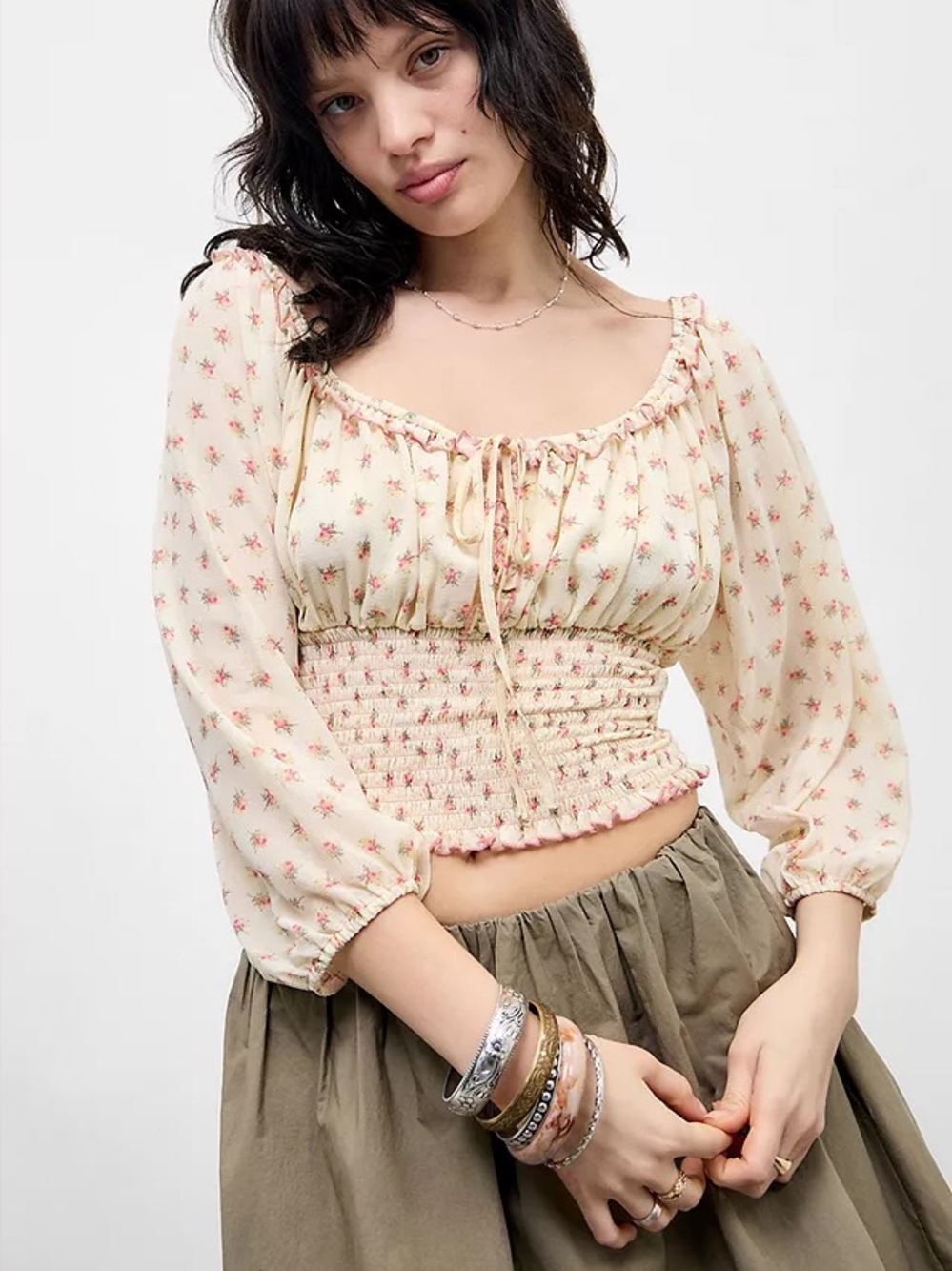 Urban Outfitters Floral Smocked Cottagecore Peasant Top Medium NWT Botanical
